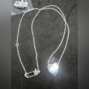 Gucci Silver Heart and Safety Pin Necklace